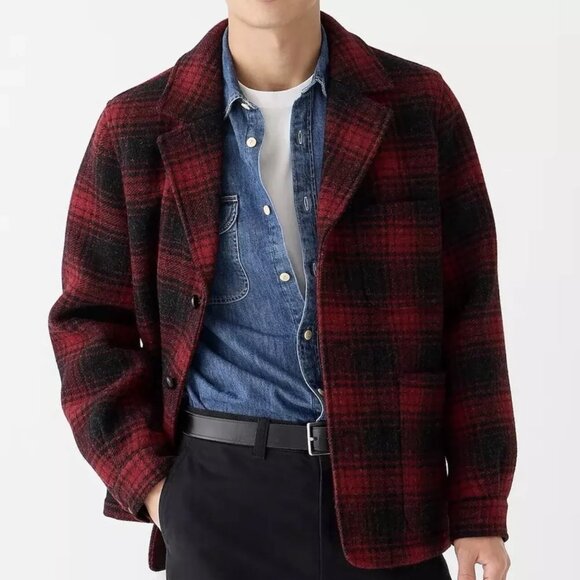 NWT $498 J Crew 100% English Wool Ludlow Red Buffalo Plaid Overcoat Medium - Picture 3 of 6